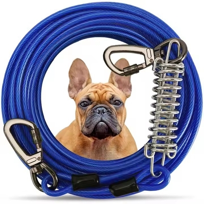 Harga yang bagus Heavy Duty Tie Out Cable Leash dengan Metal Durable Spring Double-ended Steel Glue Coating Wire Traction Rope untuk Anjing Outdoor on line