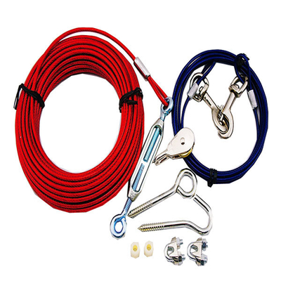 Harga yang bagus Dog Aerial Run Trolley Tie Out Kabel 25ft 50ft Dengan Satu Lead Kabel 10 kaki on line